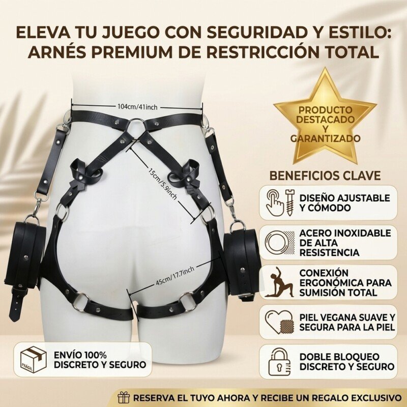 Arnés corporal de restricción con esposas y ligueros ajustables