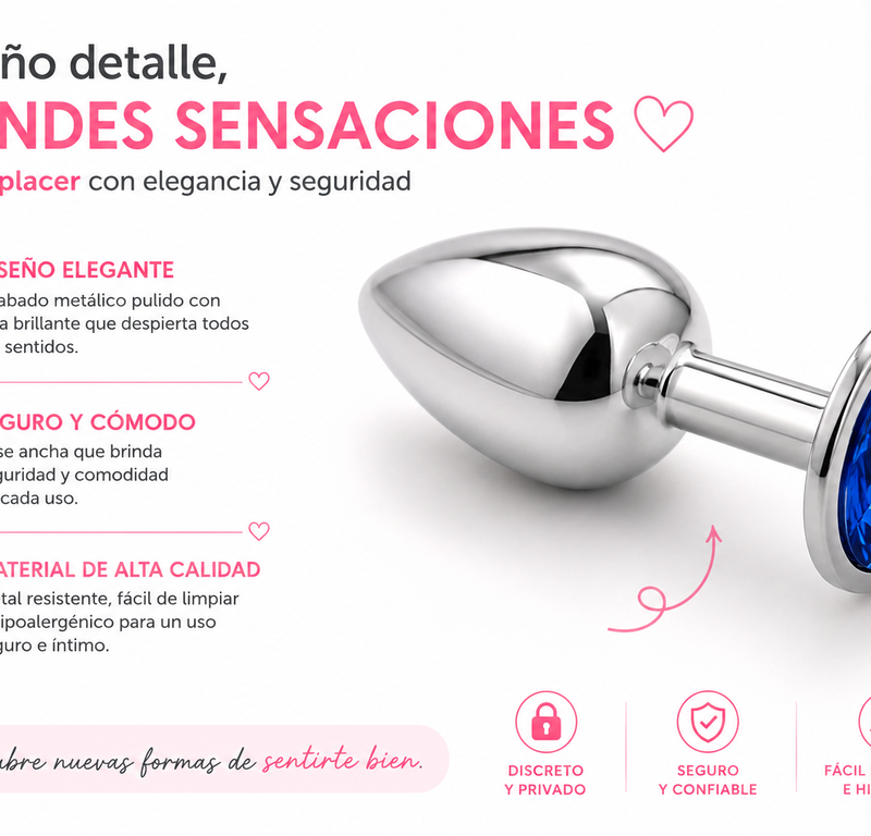 Plug anal de metal con joya de cristal morada y bolsa de almacenamiento