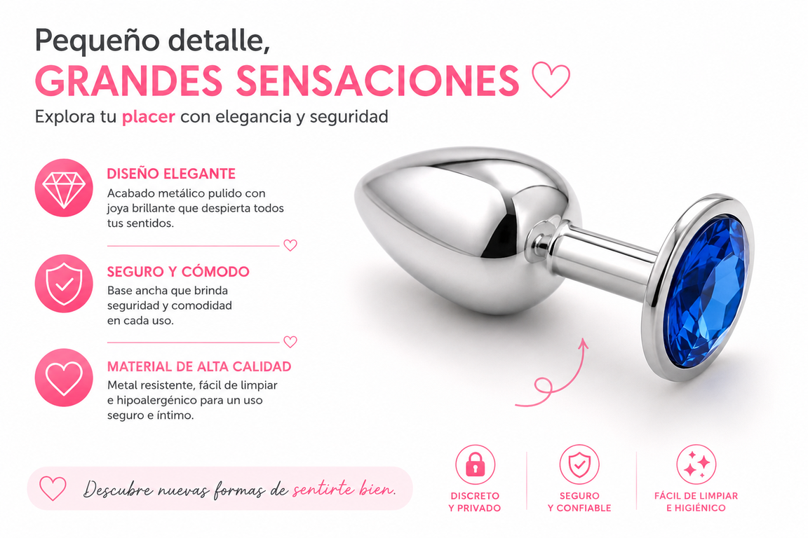 Plug anal de metal con joya de cristal morada y bolsa de almacenamiento