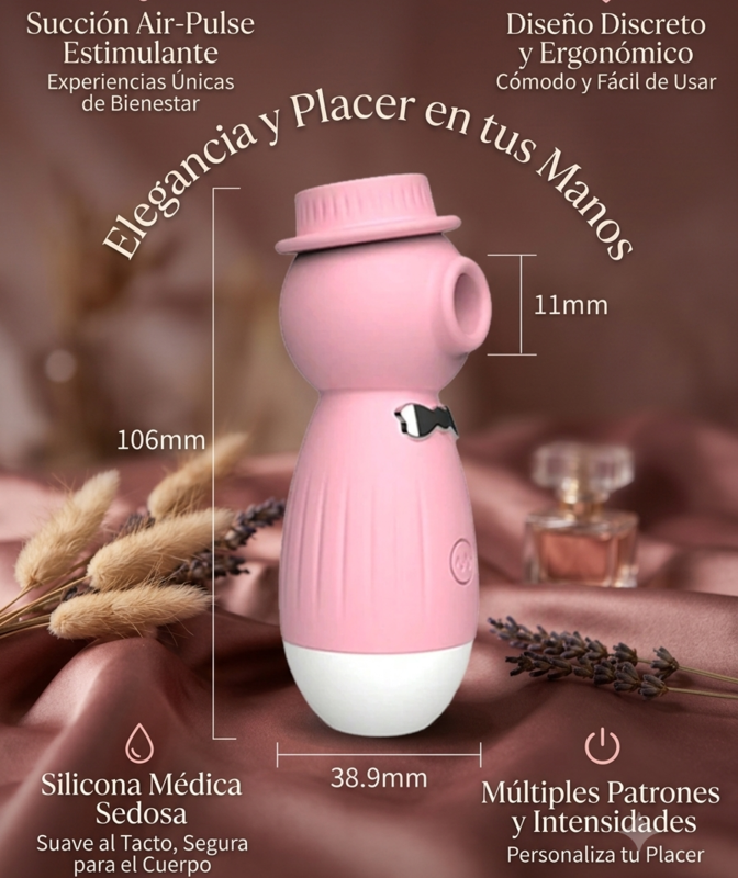 Estimulador de ondas de aire con diseño divertido rosa y guía de medidas Sexcretos Boutique